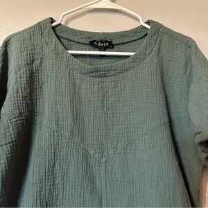 Adara comfy‎ soft oversized Green Textured Blouse with rolled sleeves